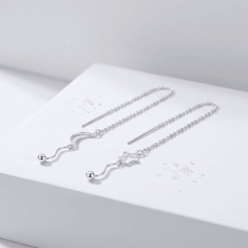Silver moon and star threader earrings