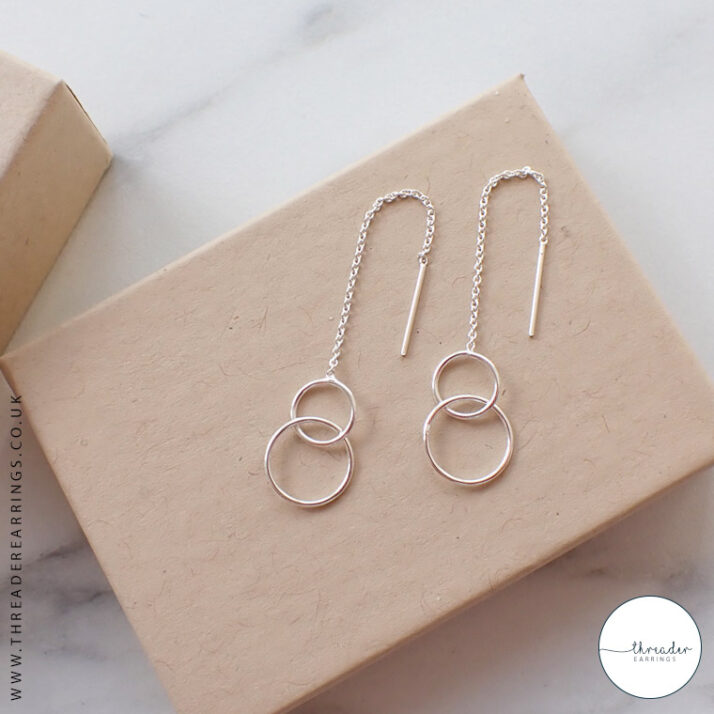 Double circle threader earrings in 925 Sterling Silver