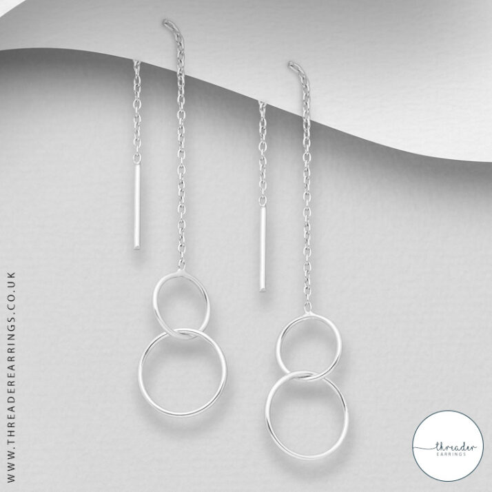Double circle sterling silver threader earrings