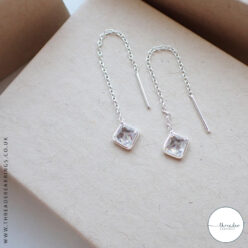 Diamond-shaped 925 Sterling Silver CZ threader earrings