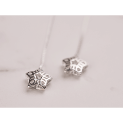 Silver star cage threader earrings - close up