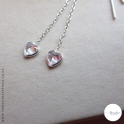 Sterling Silver Cubic Zirconia heart threader earrings