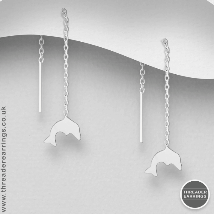 Sterling silver dolphin threader earrings