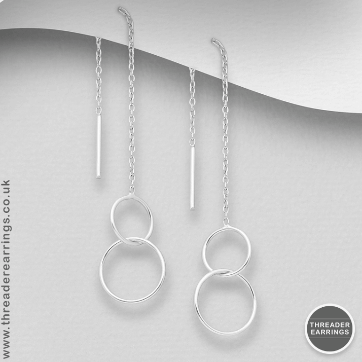 Sterling silver double circle threader earrings