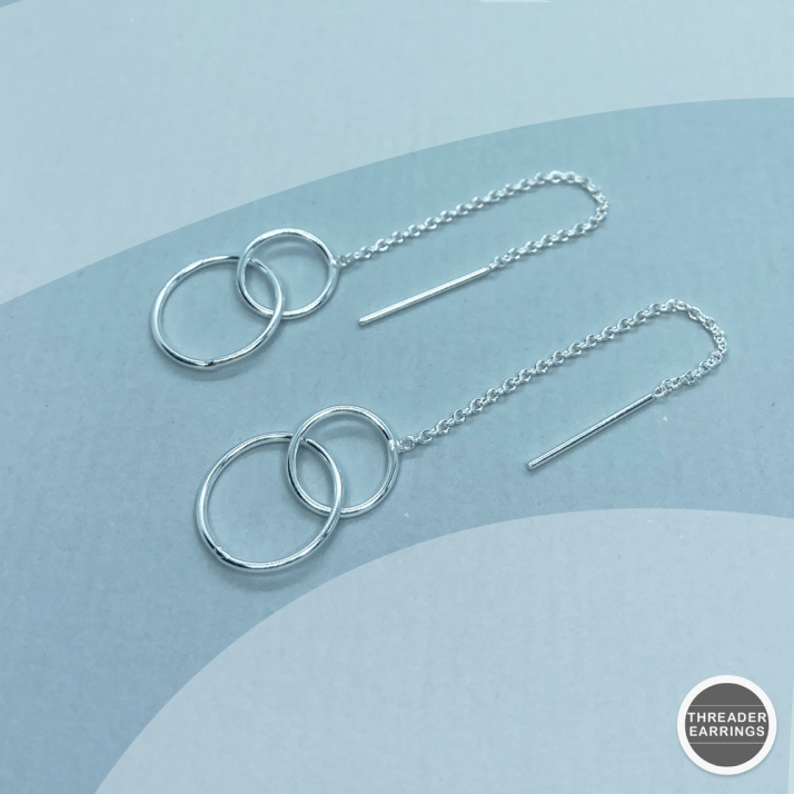 Sterling silver double circle threader earrings