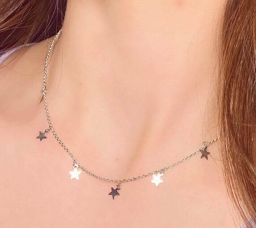 925 Sterling Silver 6mm stars choker 