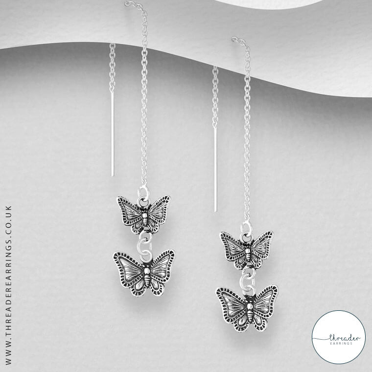 Sterling silver butterfly threader earrings
