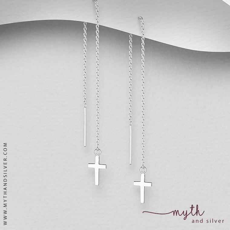 NKlaus Orecchini Uomo/Donna Magnus - Croce Medievale In Argento 925 Sterling Nero - 7025
