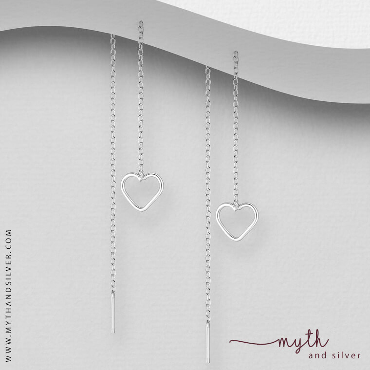 925 Sterling silver open heart threader earrings