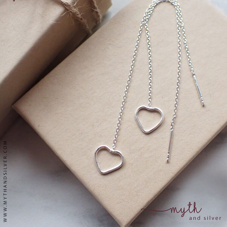 925 Sterling Silver Open Heart Threader Earrings - Image 3
