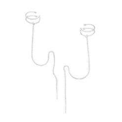 Sterling silver threader earrings with ear cuffs attached
