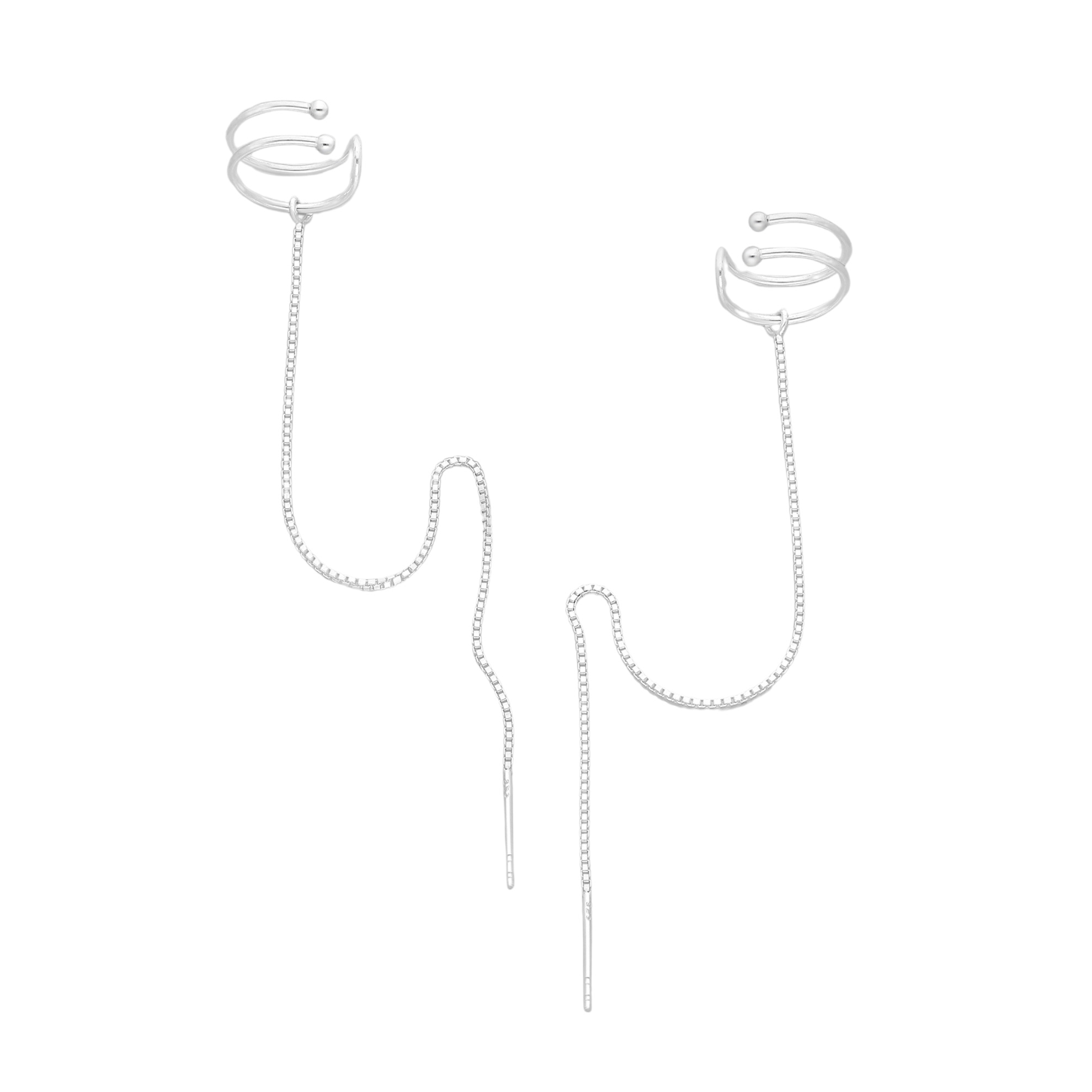 Sterling silver threader earrings with ear cuffs attached