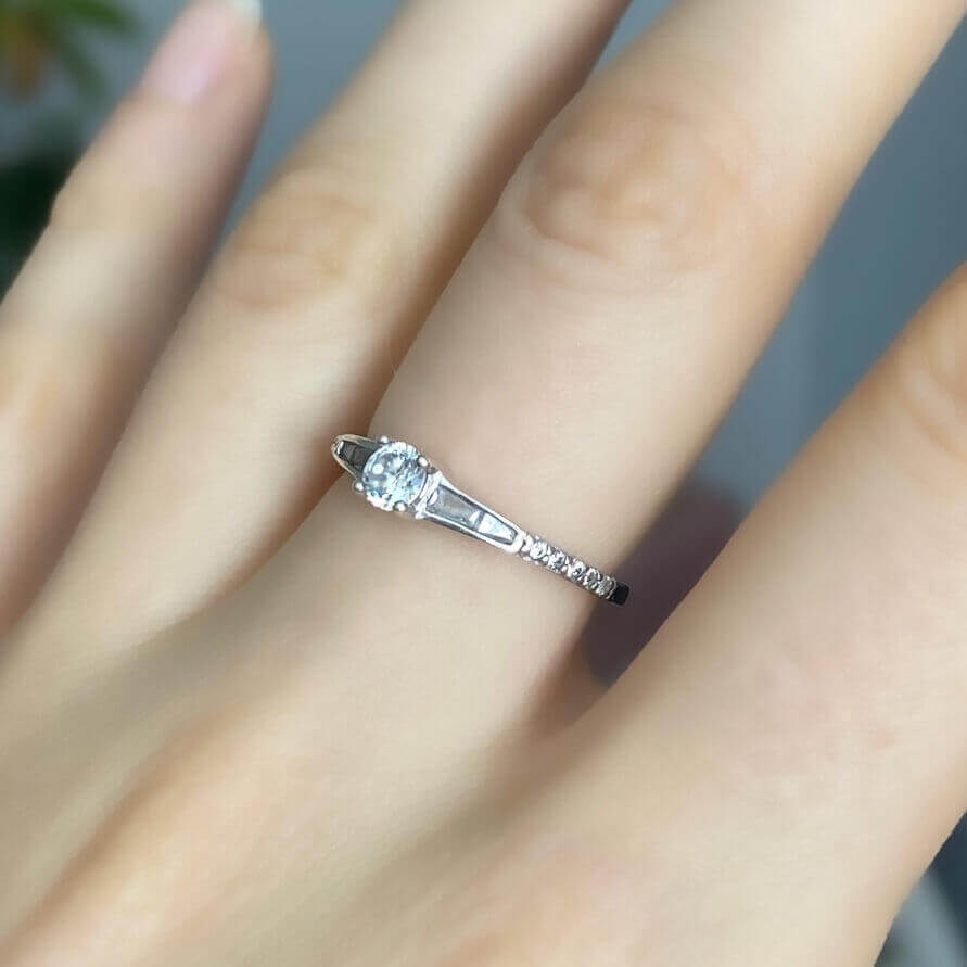 925 Sterling Silver Ring Decorated with CZ Simulated Diamonds, Plated with Rhodium - on hand