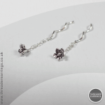 Sterling silver pull-tight threader earrings with flowers - alternative view