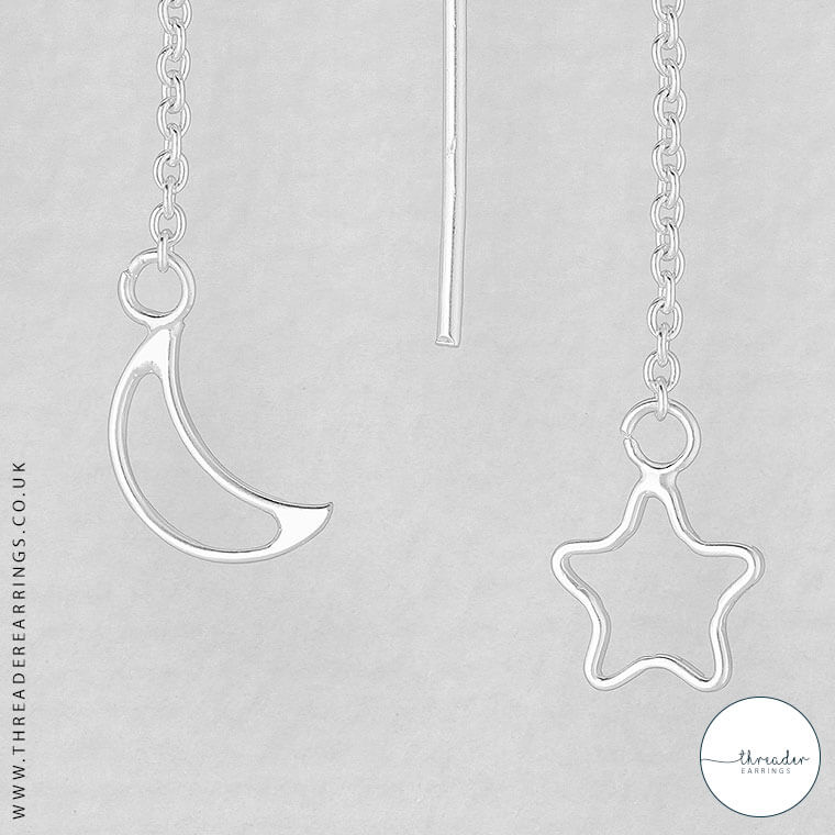 925 Sterling Silver Moon and Star Threader Earrings - Image 4