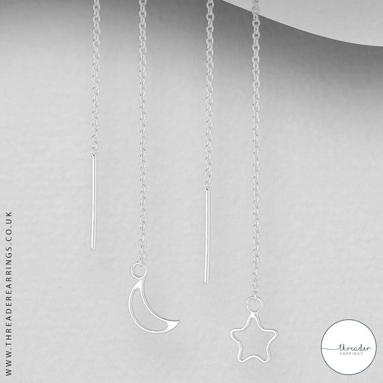 Sterling silver star and moon threader earrings - mismatched