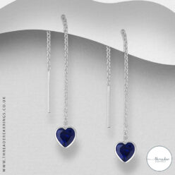 Sterling silver blue CZ heart threader earrings