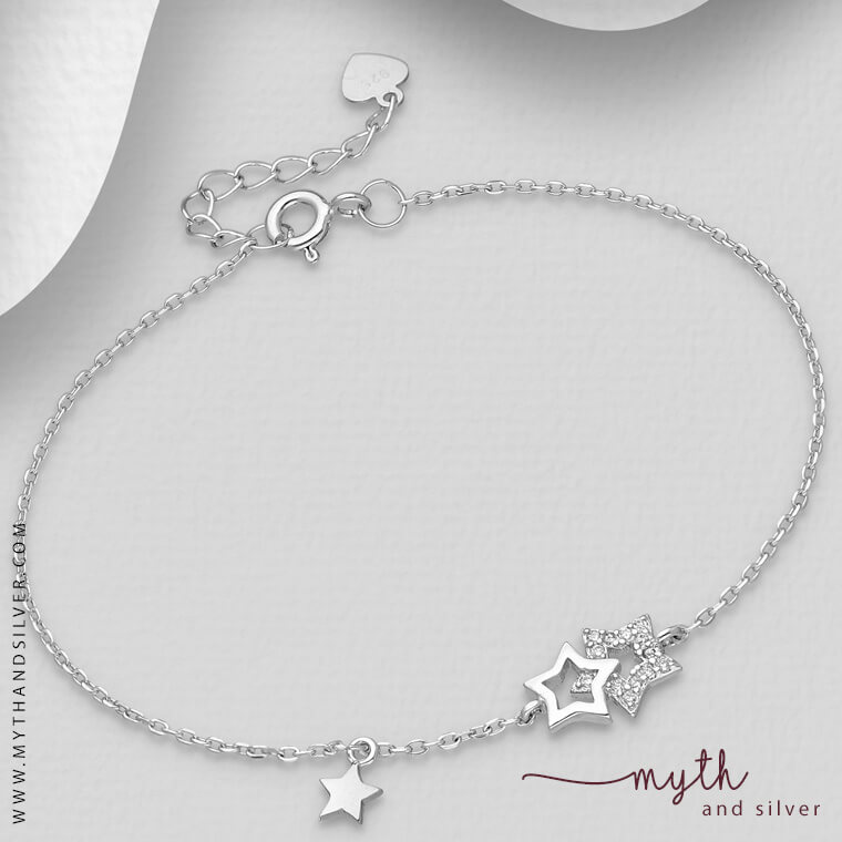 Sterling Silver Triple Star Bracelet with Cubic Zirconia