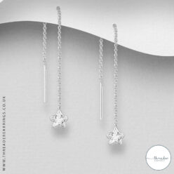 925 Sterling Silver threader earrings with cubic zirconia stars