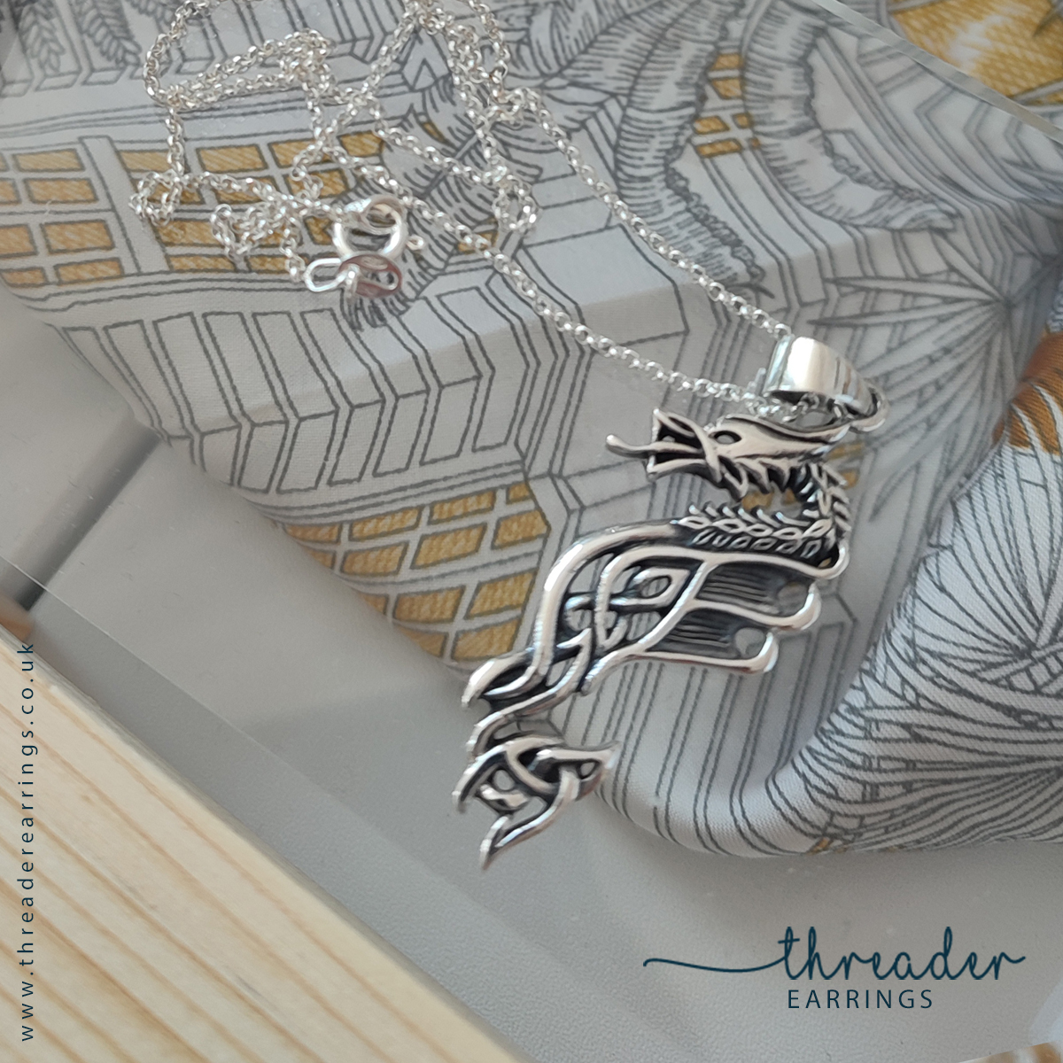 Beautiful intricate sterling silver dragon necklace
