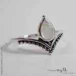 Sterling silver oxidised moonstone ring - close up