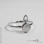 Close up of silver moonstone ring