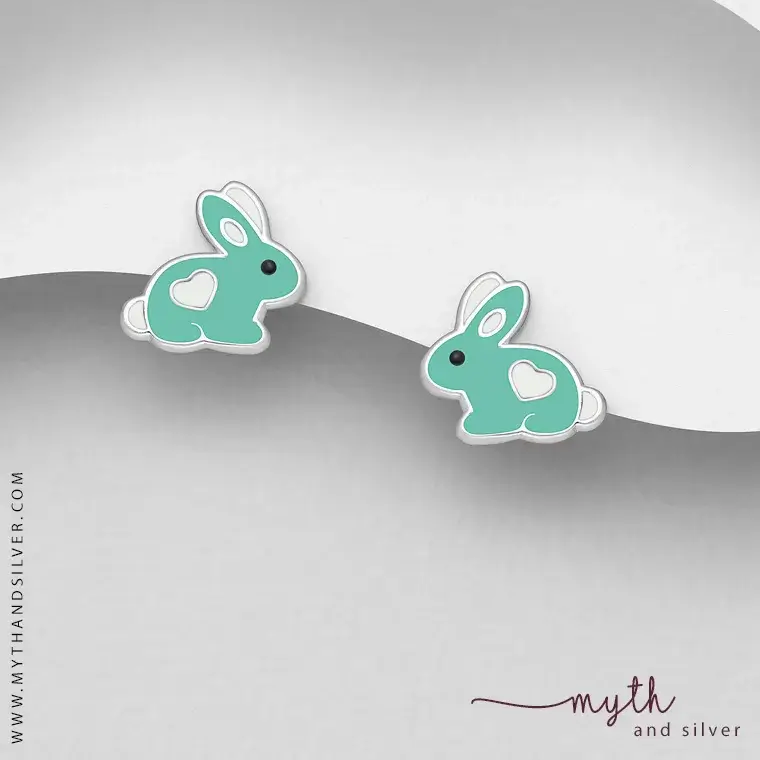 Sterling silver bunny enamel earrings