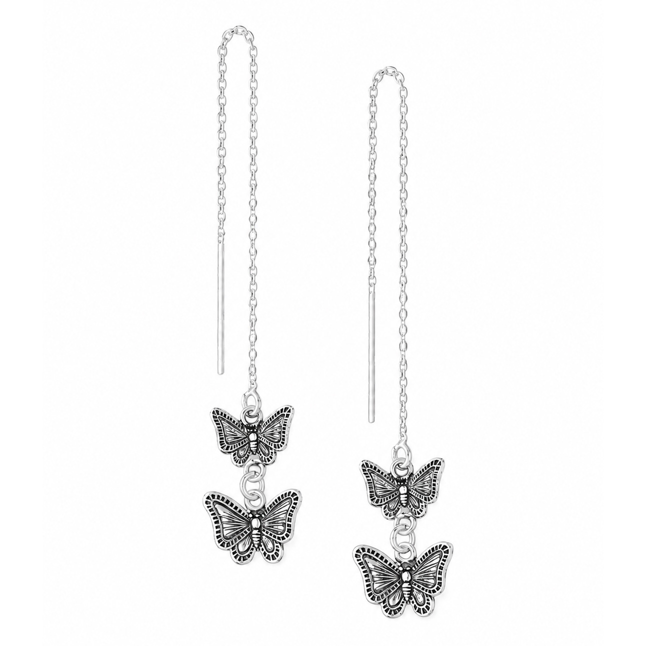 Sterling silver oxidised butterfly threader earrings