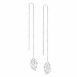 Sterling silver long leaf threader earrings