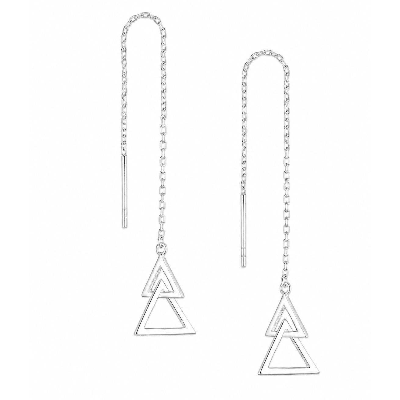 Double triangle threader earrings in 925 Sterling Silver