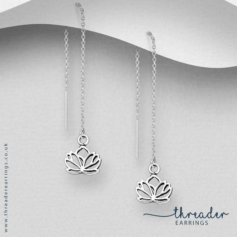 925 Sterling silver lotus flower threader earrings