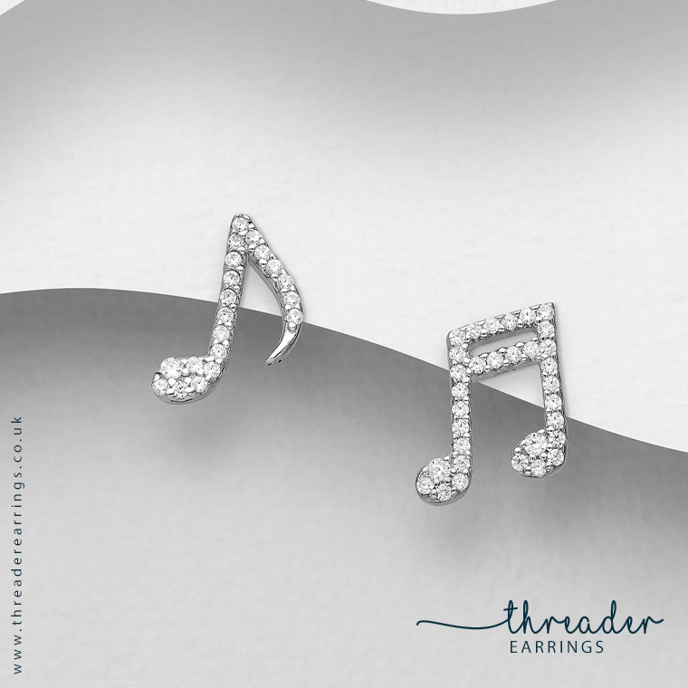 Music note Sterling Silver stud earrings