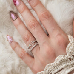 Silver T bar ring with cubic zirconia - adjustable