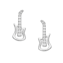 Sterling silver guitar stud earrings with cubic zirconia