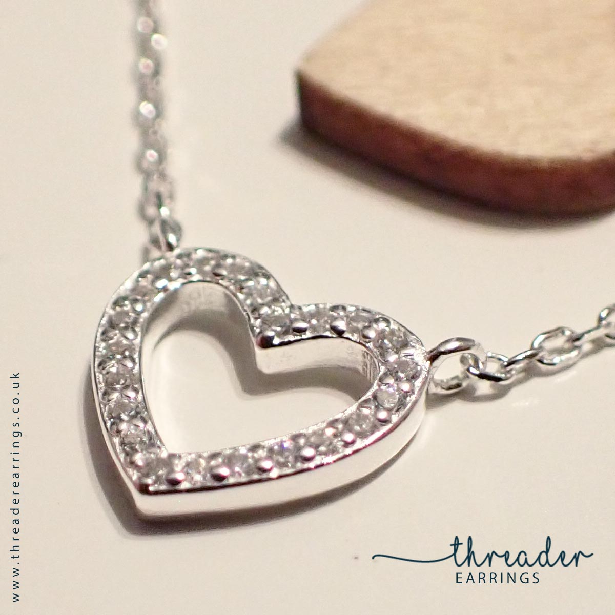 925 Sterling silver heart necklace with CZ (adj. 15.5"-17.5") - Image 3