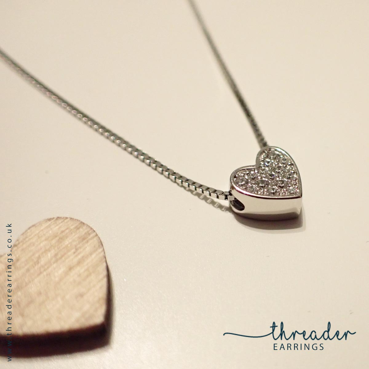 Sterling silver slider heart necklace - close up
