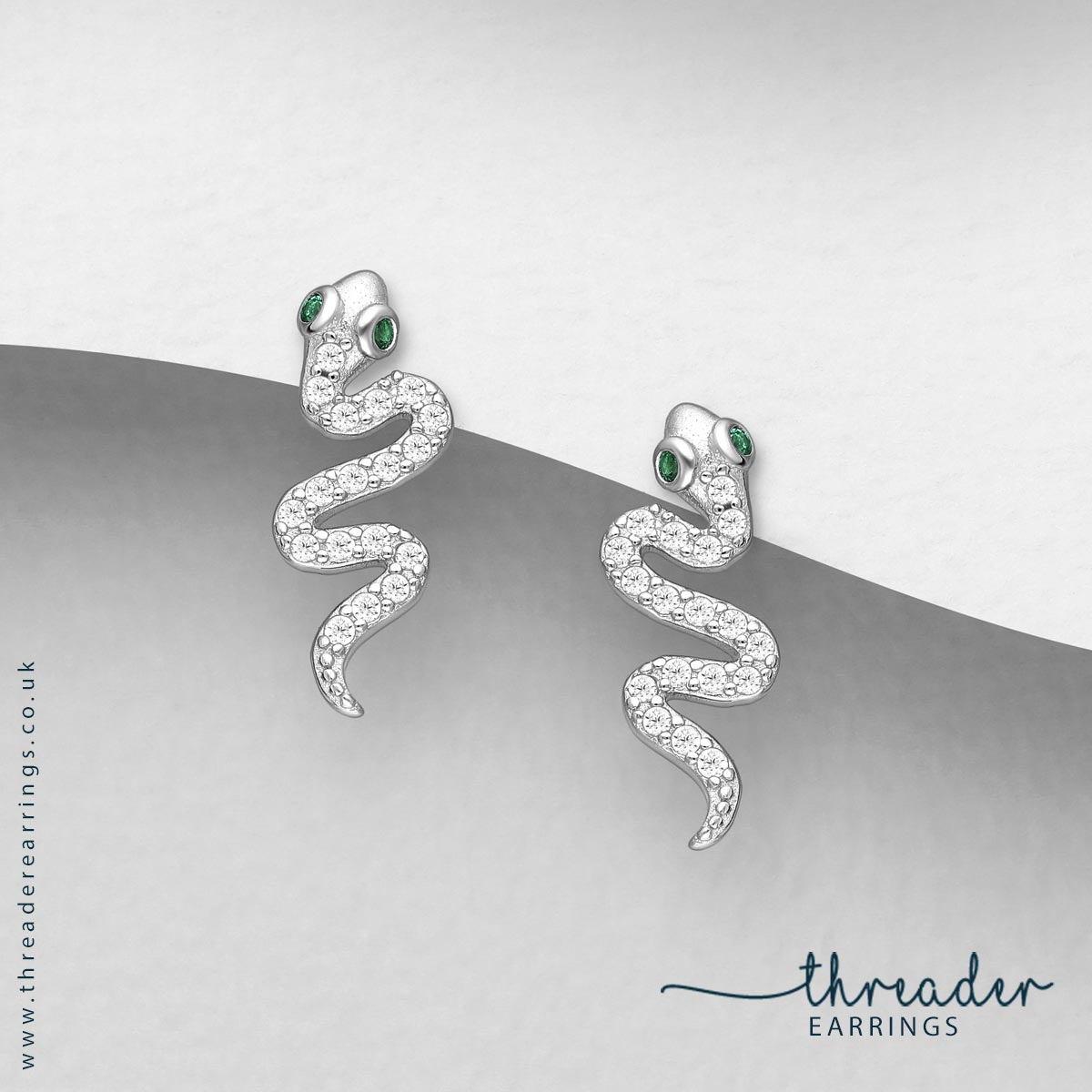 925 Sterling silver snake earrings with CZ stones