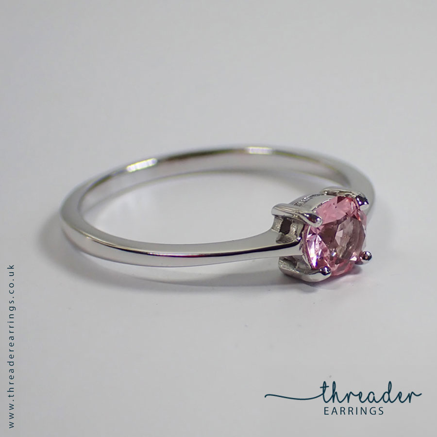 Sterling Silver pink CZ ring with one of the most common stone settings: claw / prong