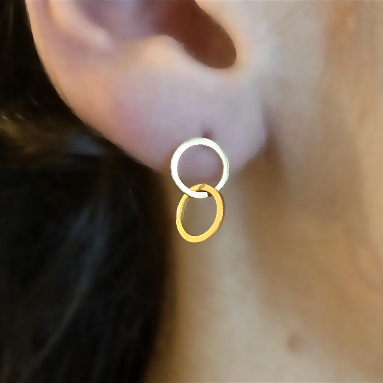 925 Sterling silver gold plated double circle studs - Image 2
