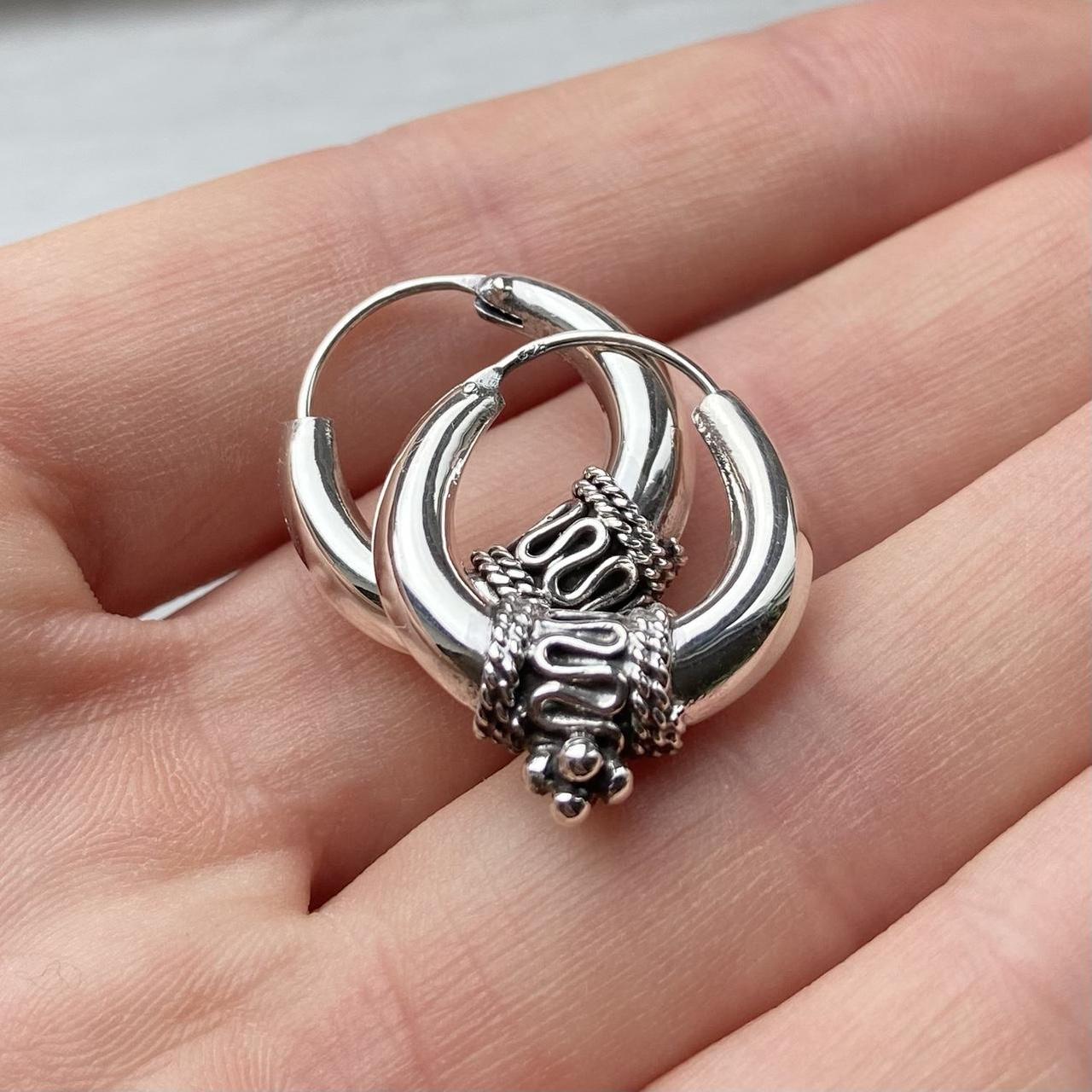 Sterling silver oxidised Bali hoop earrings - Image 4