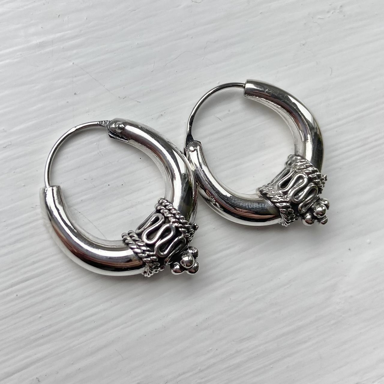 Sterling silver oxidised Bali hoop earrings - Image 3