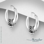 Sterling silver Bali hoop earrings