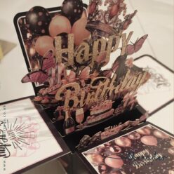 Happy birthday black and gold box card 3d