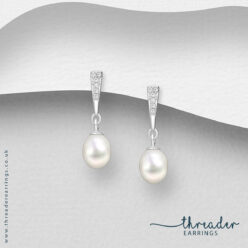Sterling silver freshwater pearl and cz drop earrings