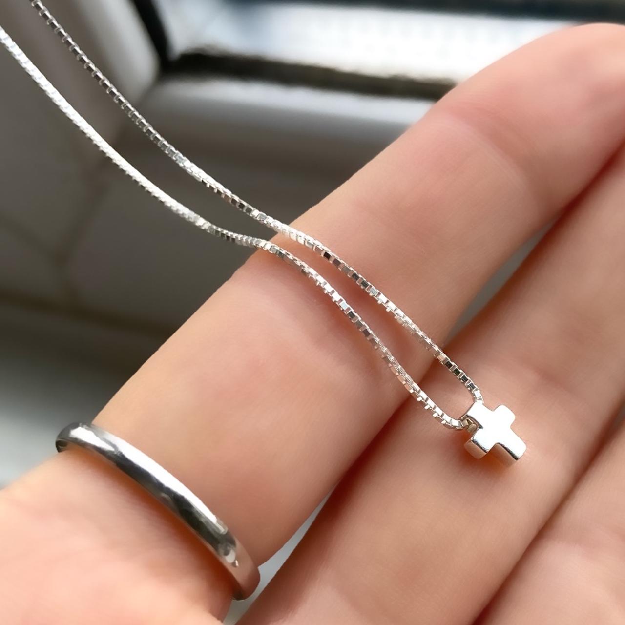 Sterling silver small cross slider necklace