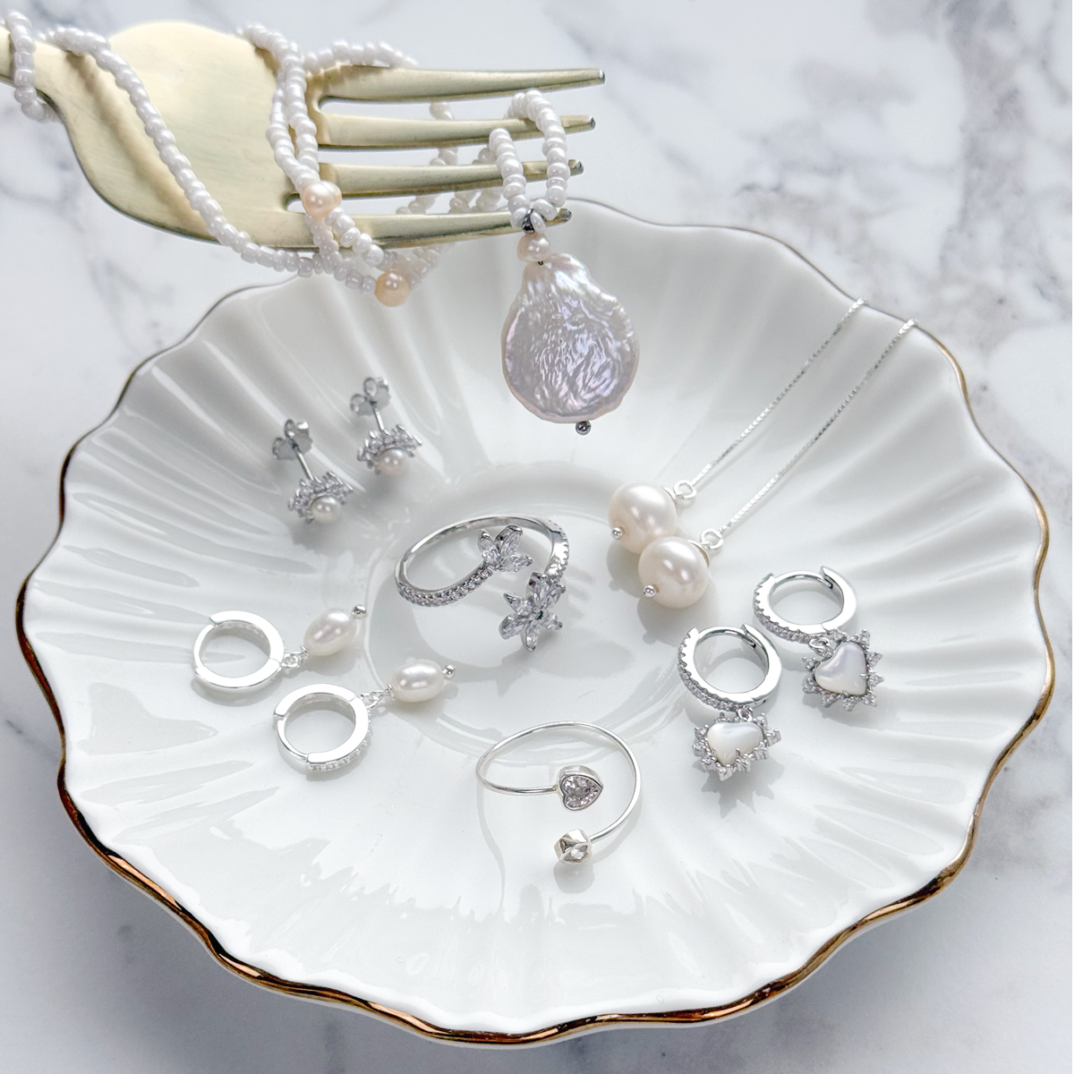 Sterling silver earrings and rings