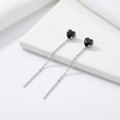 Black CZ heart threader earrings
