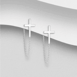 Sterling silver cross and chain earrings