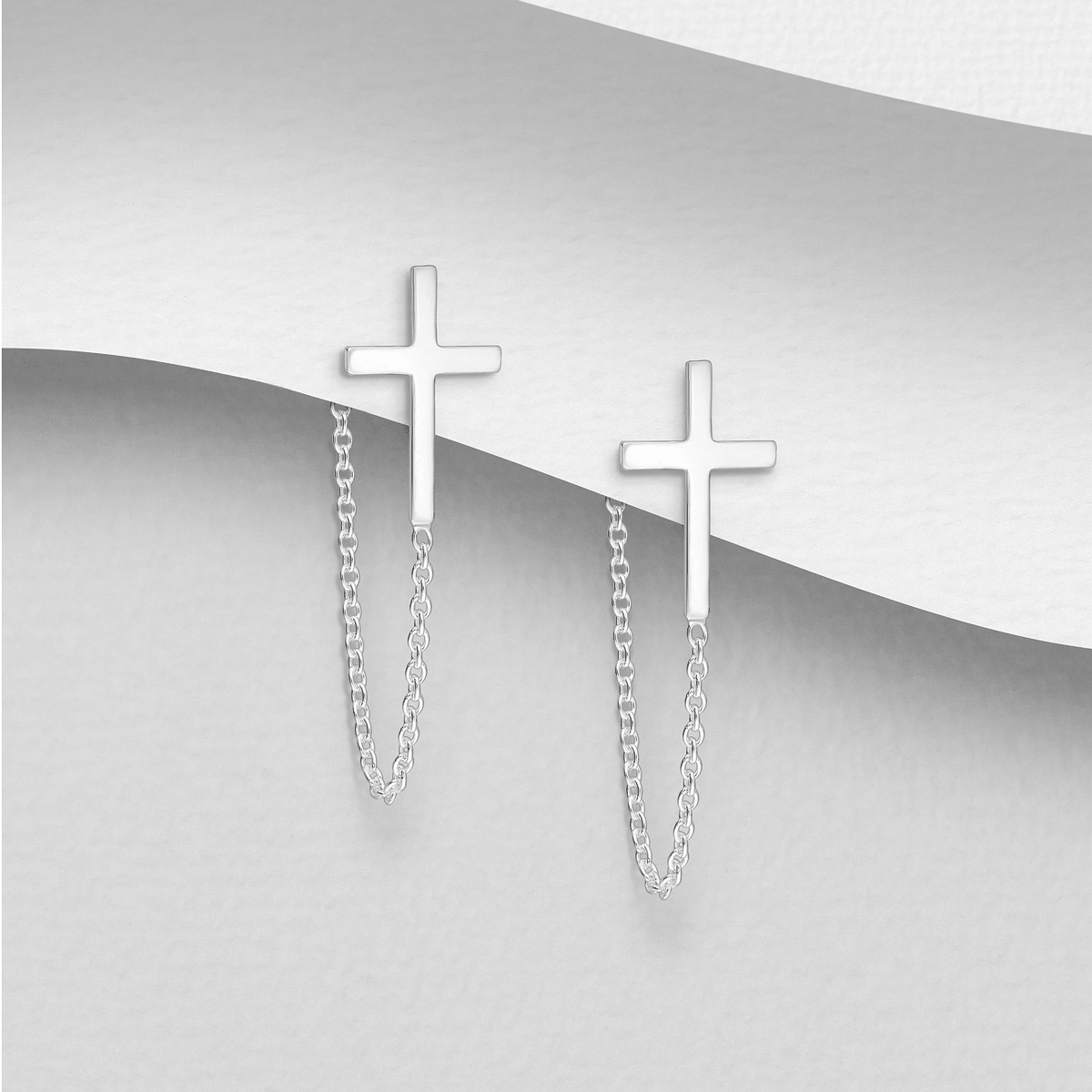 Sterling silver cross and chain earrings