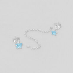 silver double piercing earrings with stars / cubic zirconia